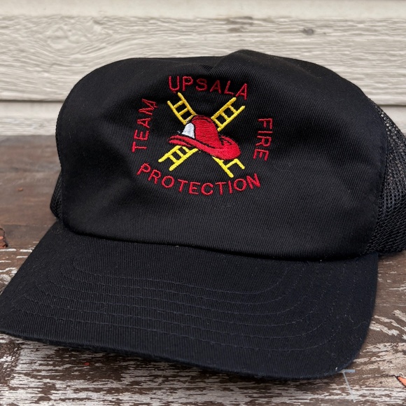 vintage UPSALA Firefighter trucker hat mesh snapback black - Picture 1 of 4